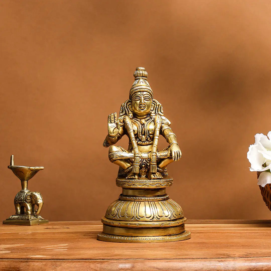Vedansh Craft Brass Lord Ayyappa Idol 8 Inch