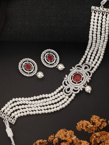 Side view of the choker showcasing the pearl beadwork