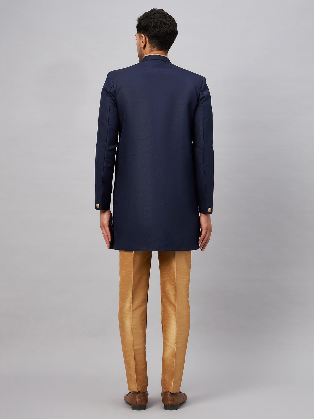 Vastramay Men's Navy Blue Indo Western Set - PUSHMYCART