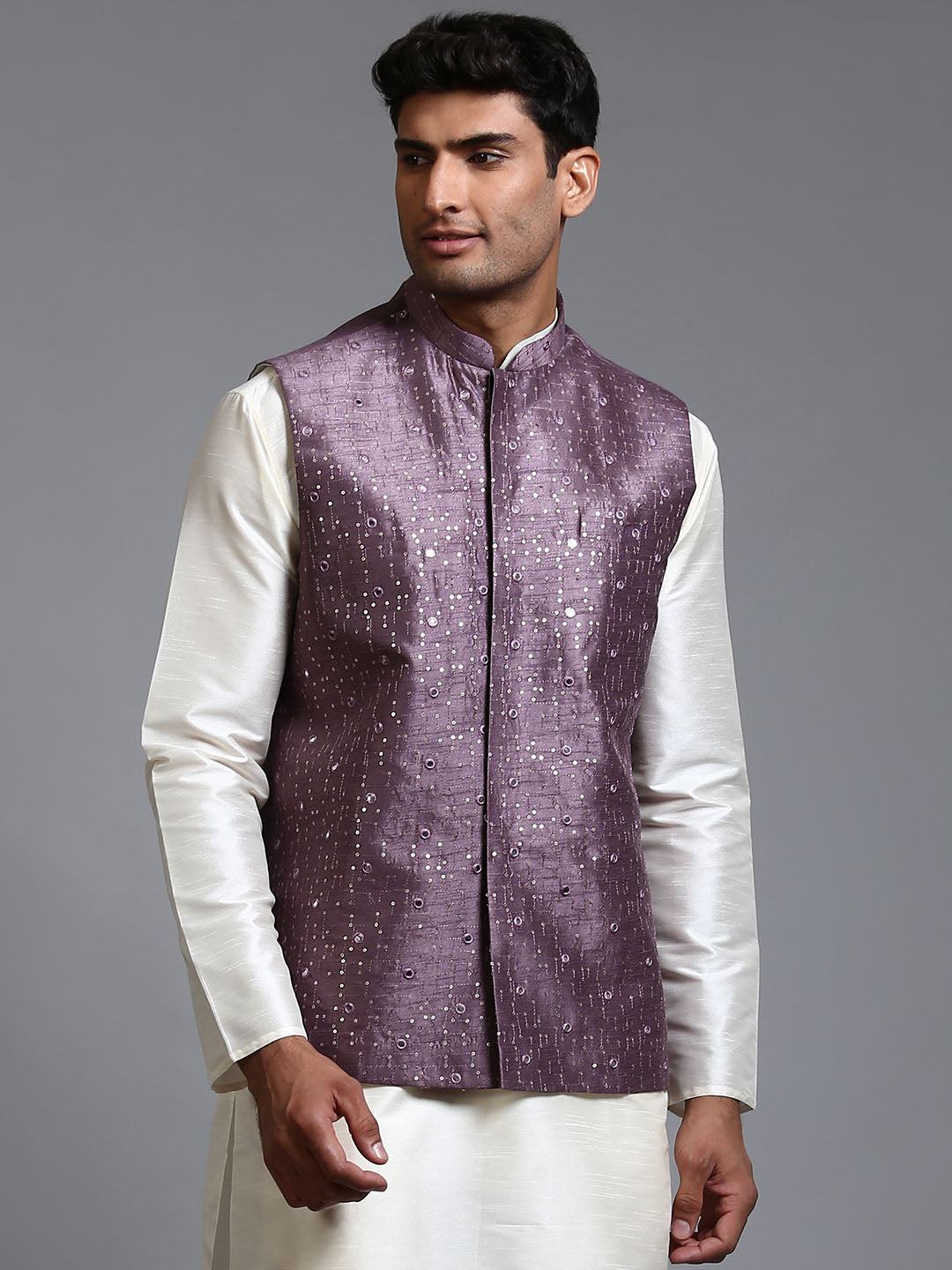 vastramay mens purple embellished jacket
