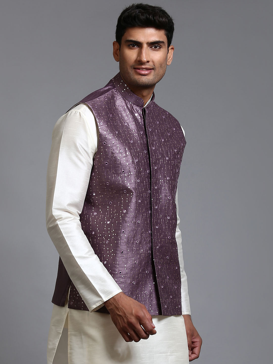 vastramay mens purple embellished jacket