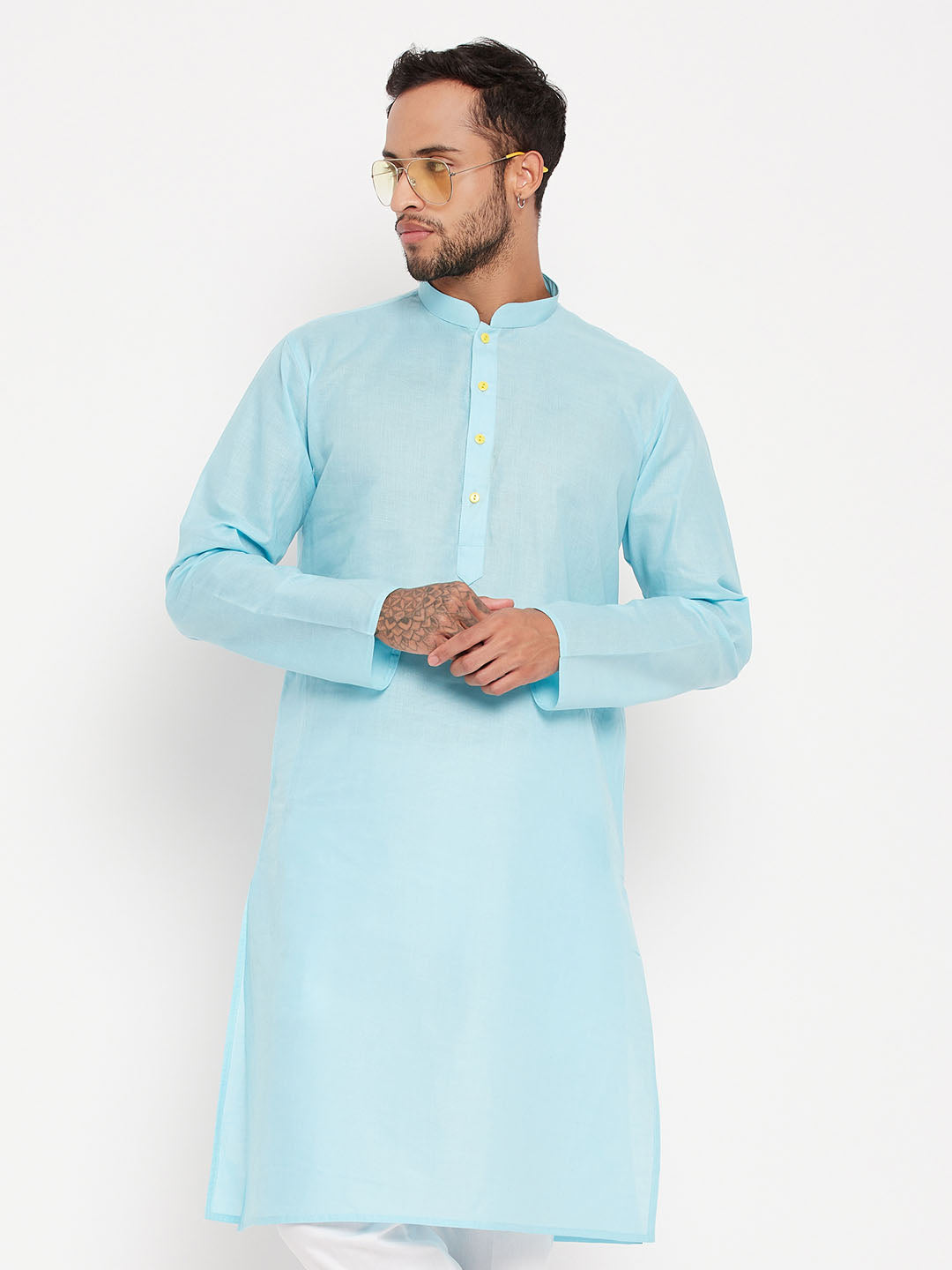 vastramay mens aqua cotton kurta