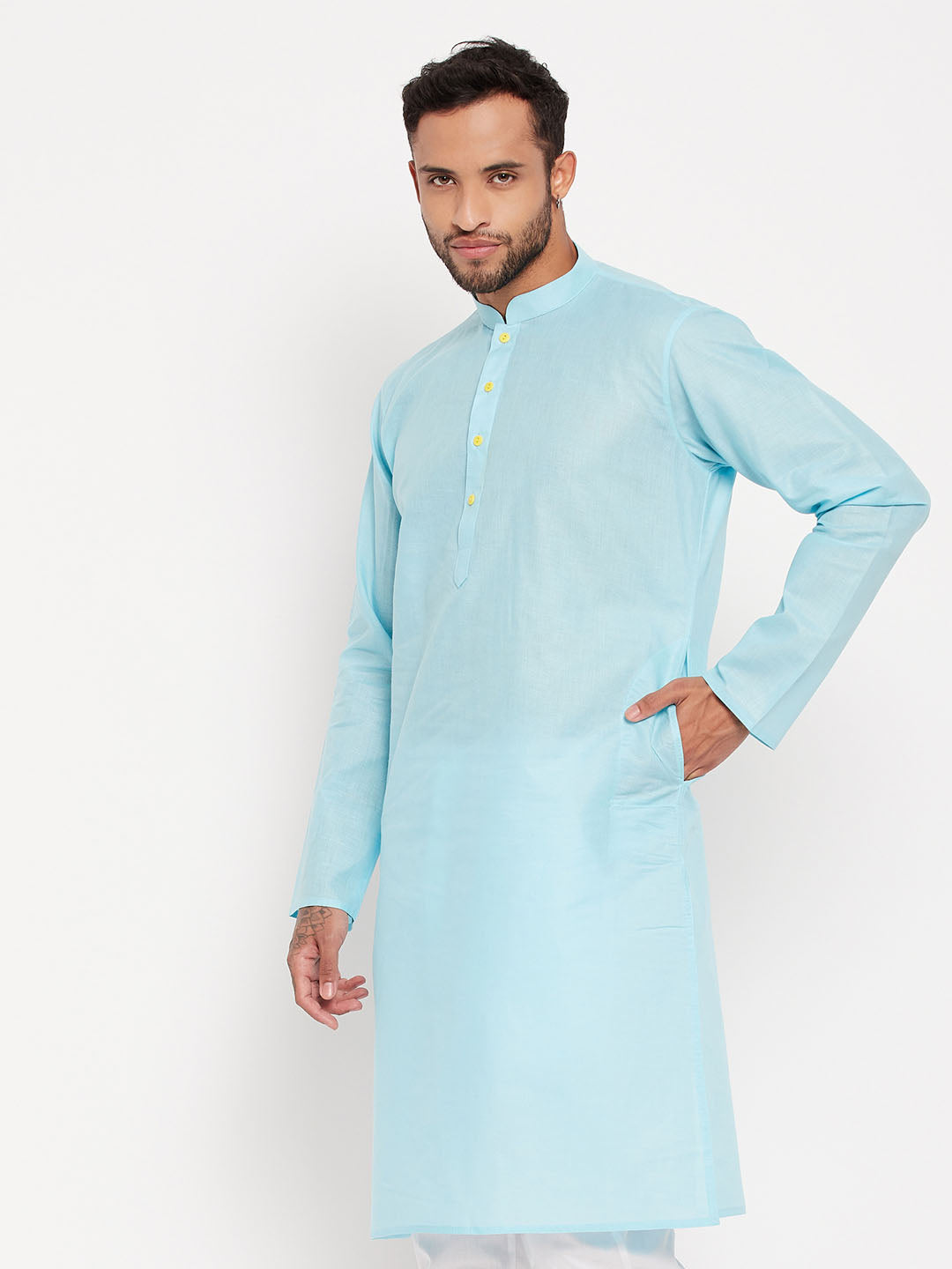 vastramay mens aqua cotton kurta