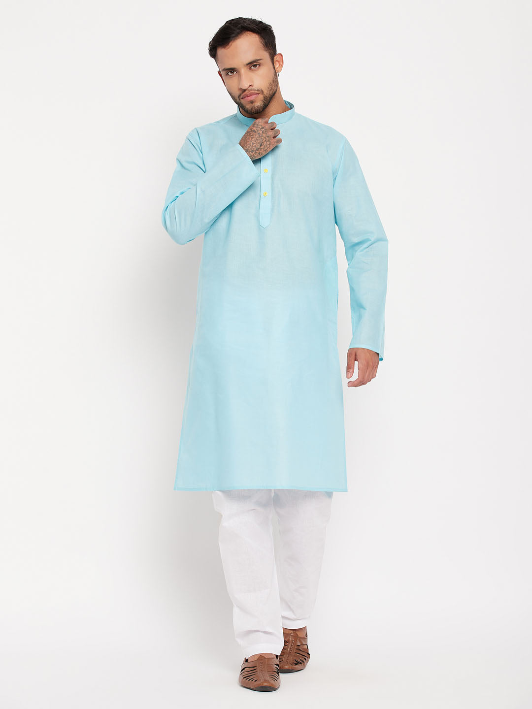 vastramay mens aqua cotton kurta