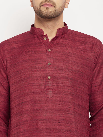 vastramay mens maroon matla silk kurta and rose gold pant style pyjama set