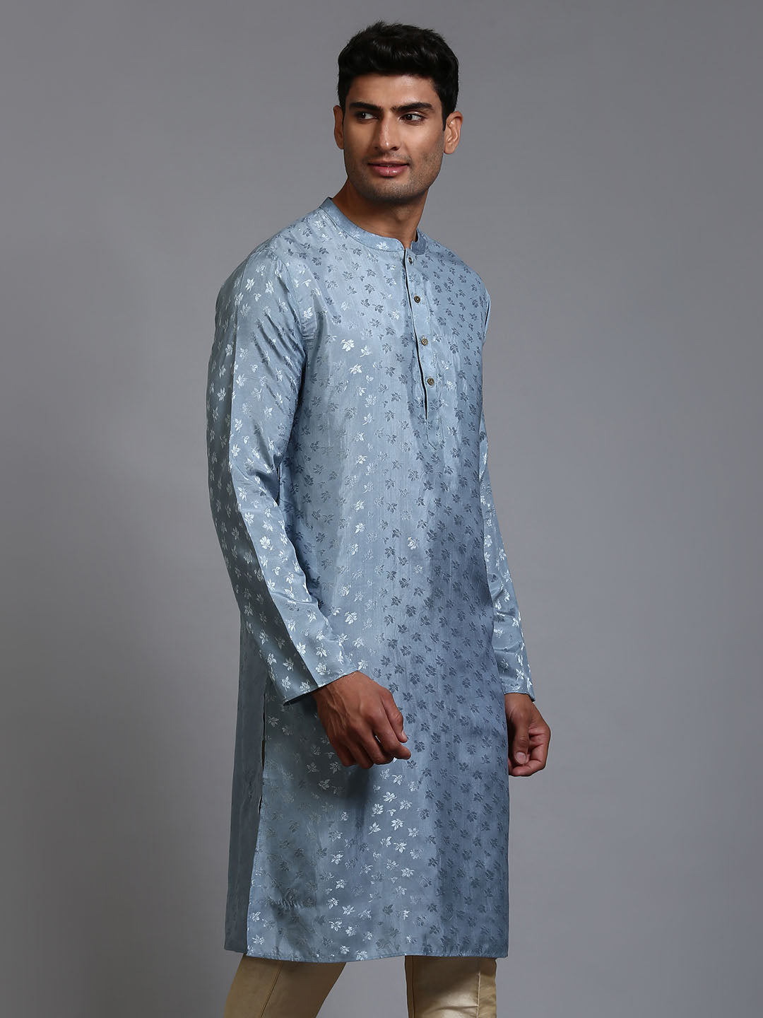 vastramay mens grey jacquard kurta