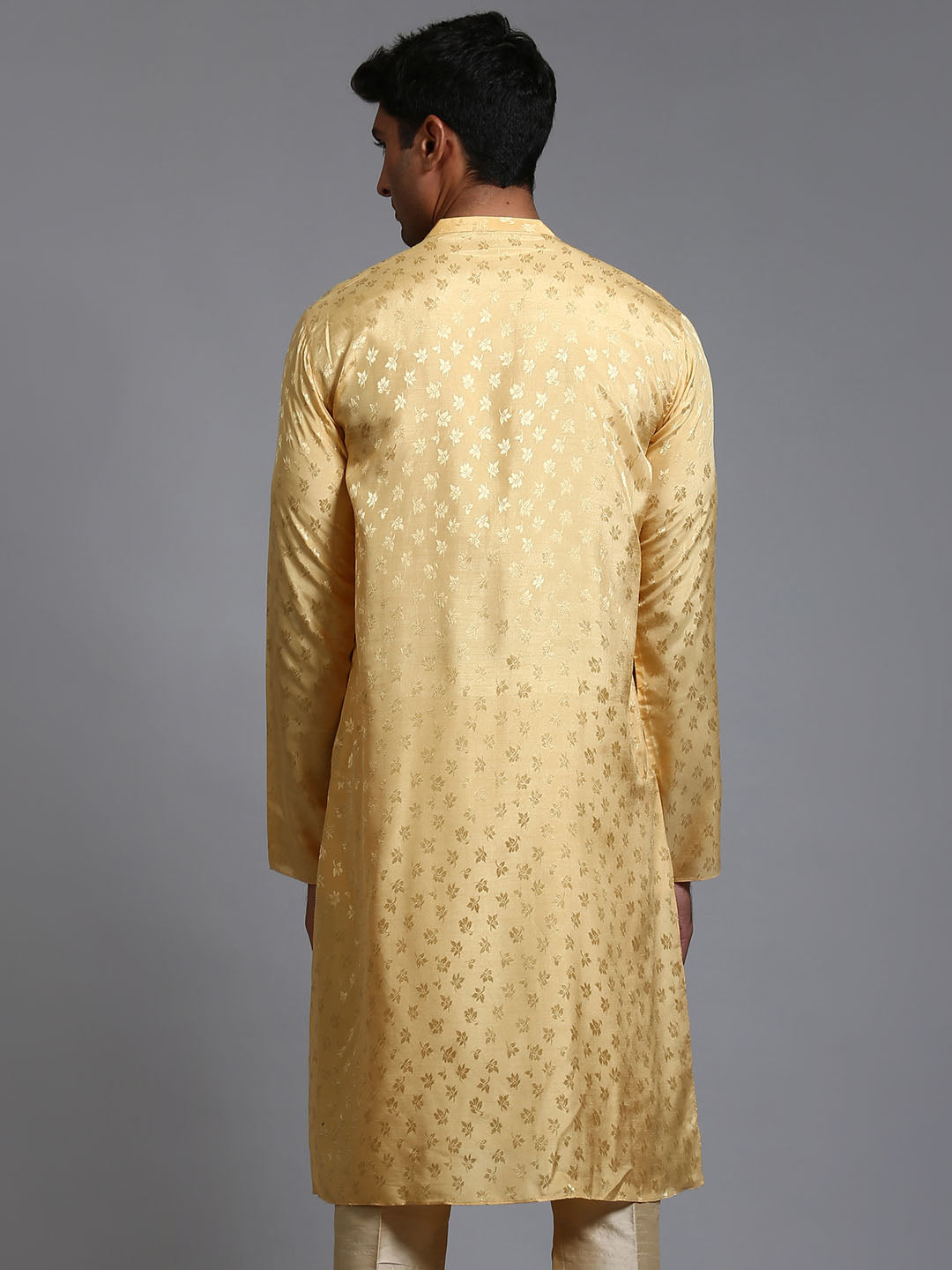 vastramay mens yellow jacquard kurta