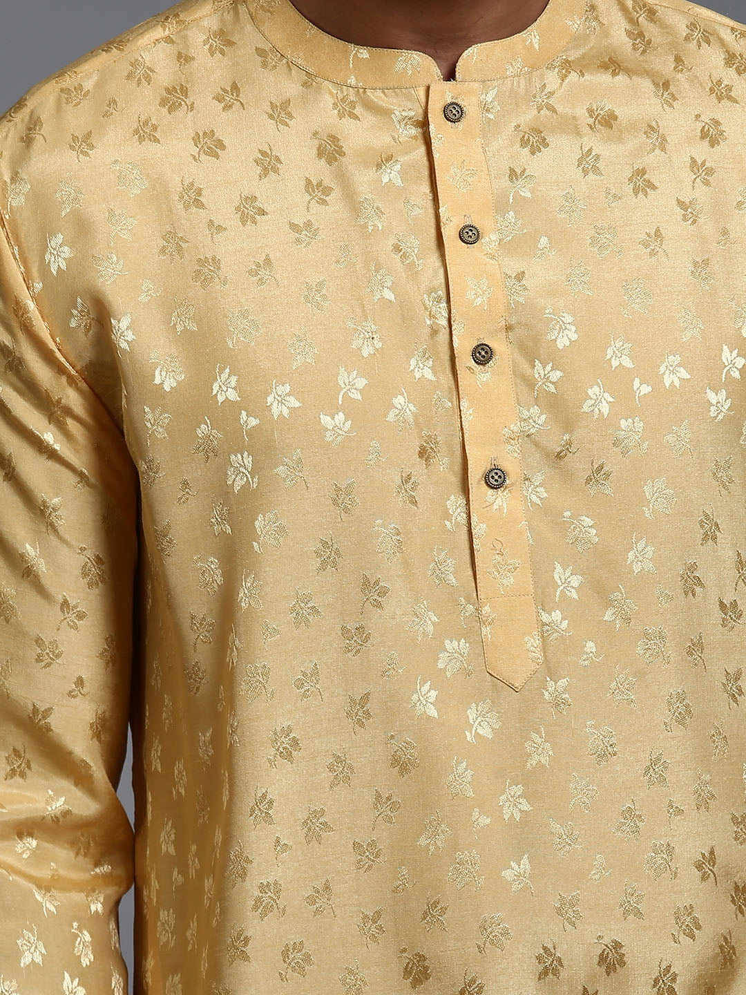 vastramay mens yellow jacquard kurta