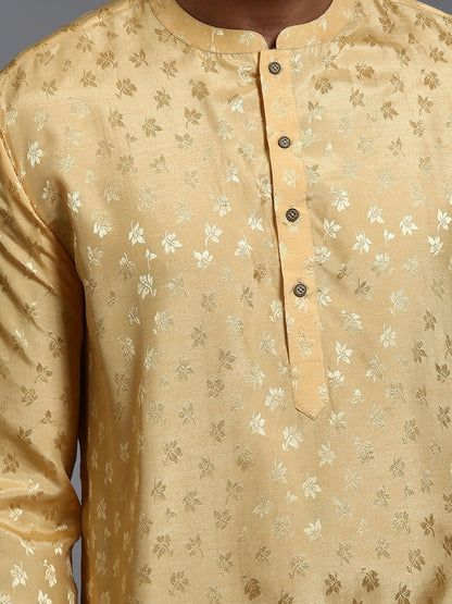 vastramay mens yellow jacquard kurta