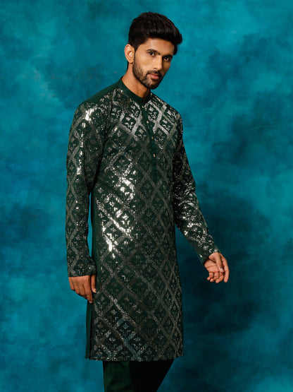 vastramay mens green georgette kurta