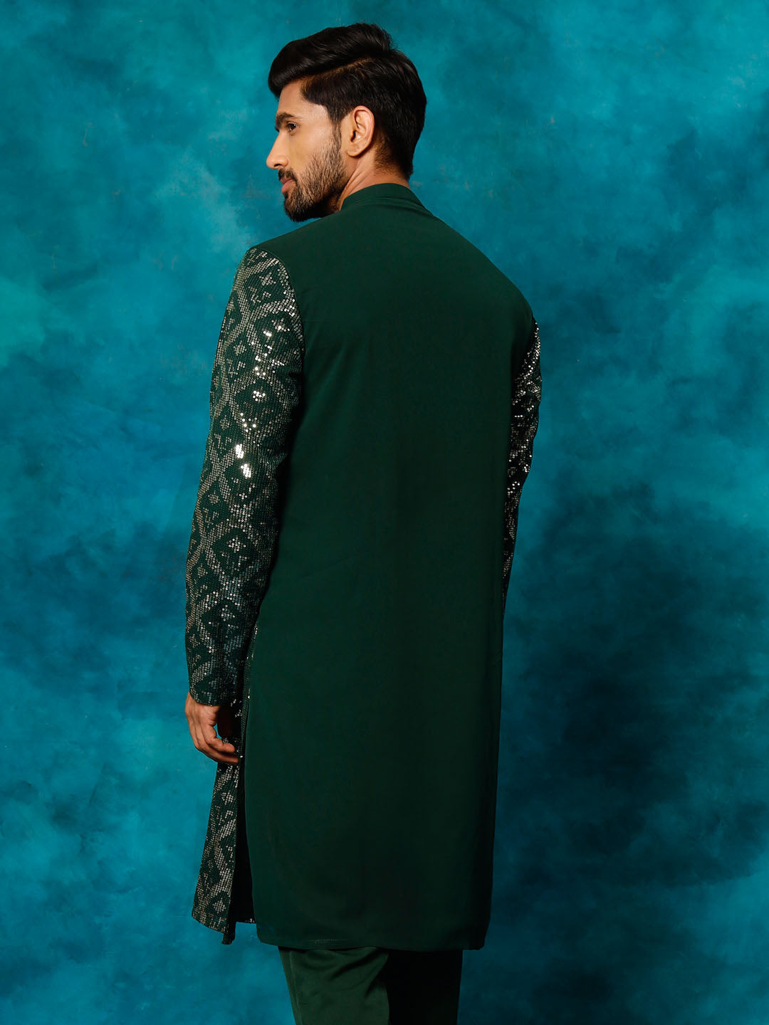 vastramay mens green georgette kurta