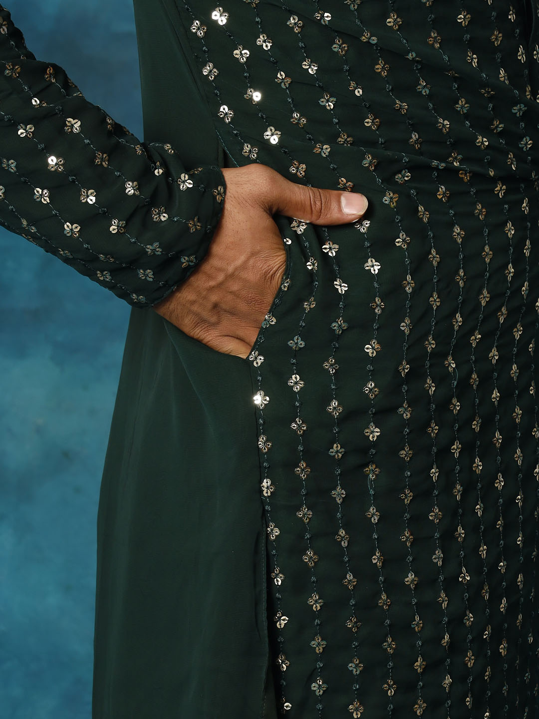 vastramay mens green georgette kurta 1
