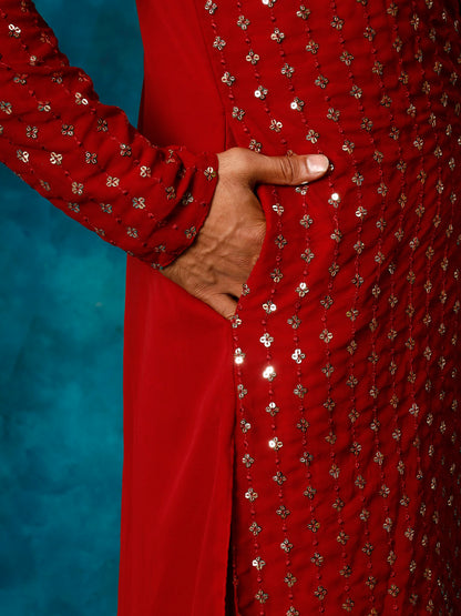vastramay mens maroon georgette kurta 1