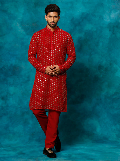 vastramay mens maroon georgette kurta 1
