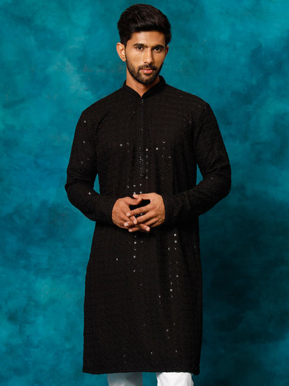 vastramay mens black rayon sifli kurta