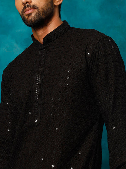 vastramay mens black rayon sifli kurta