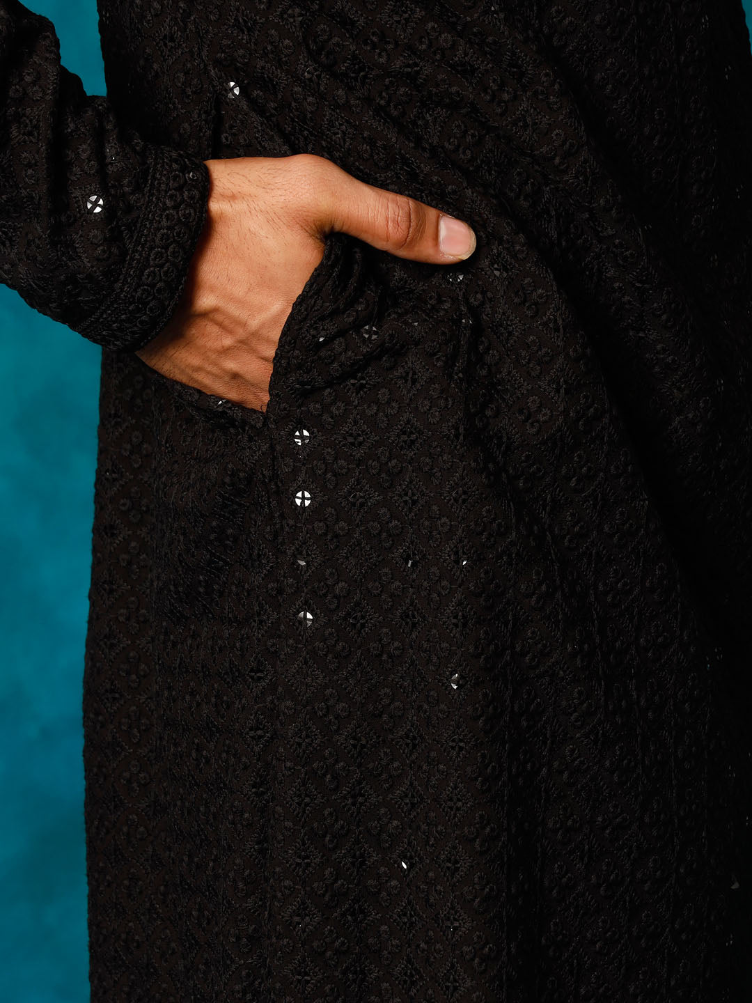 vastramay mens black rayon sifli kurta