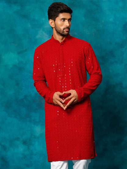 vastramay mens maroon rayon sifli kurta