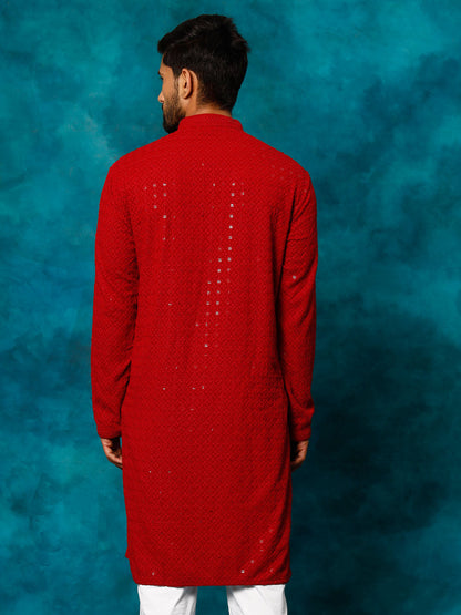 vastramay mens maroon rayon sifli kurta