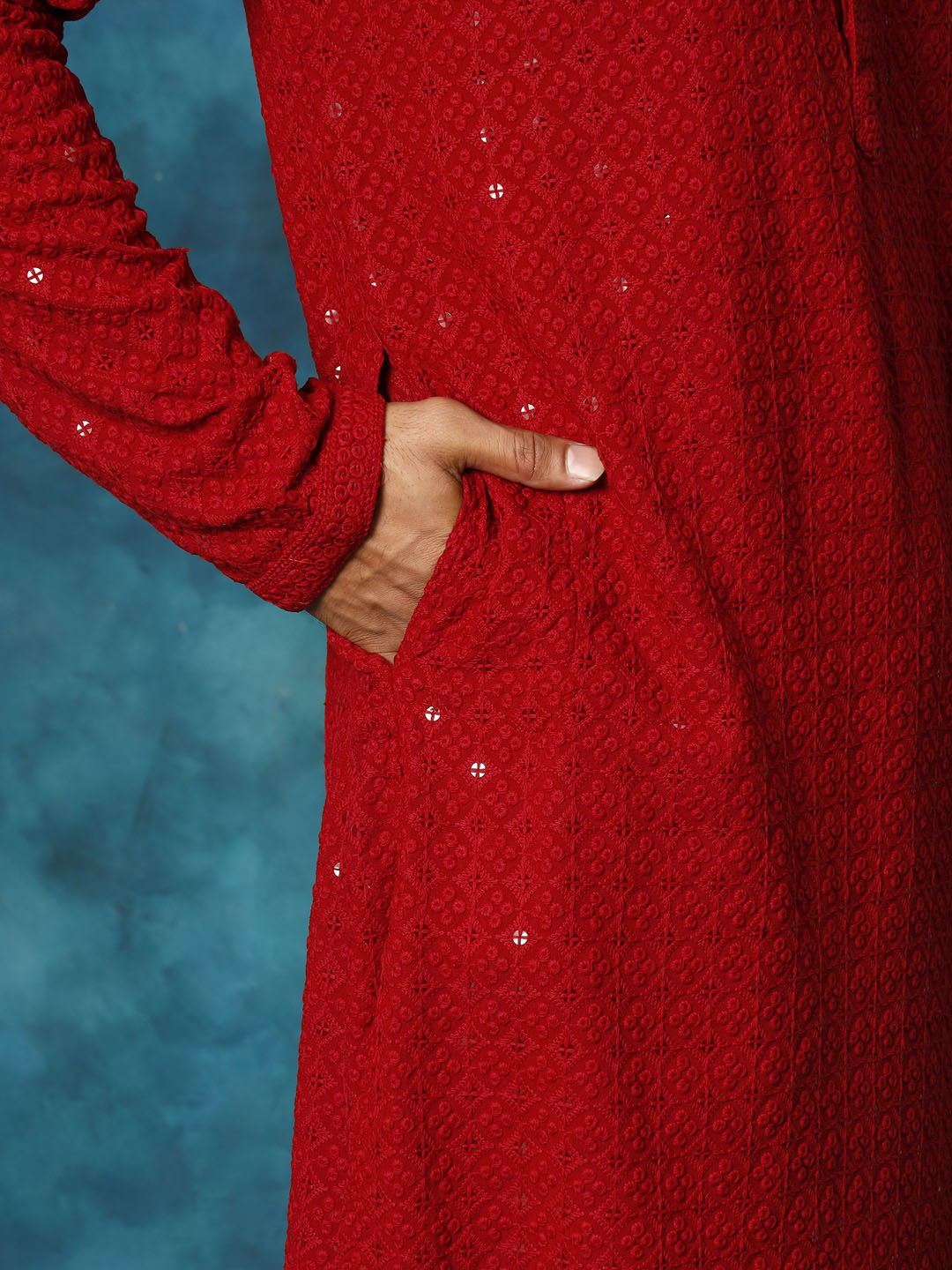 vastramay mens maroon rayon sifli kurta