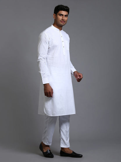 vastramay mens white cotton blend pathani kurta with pant set