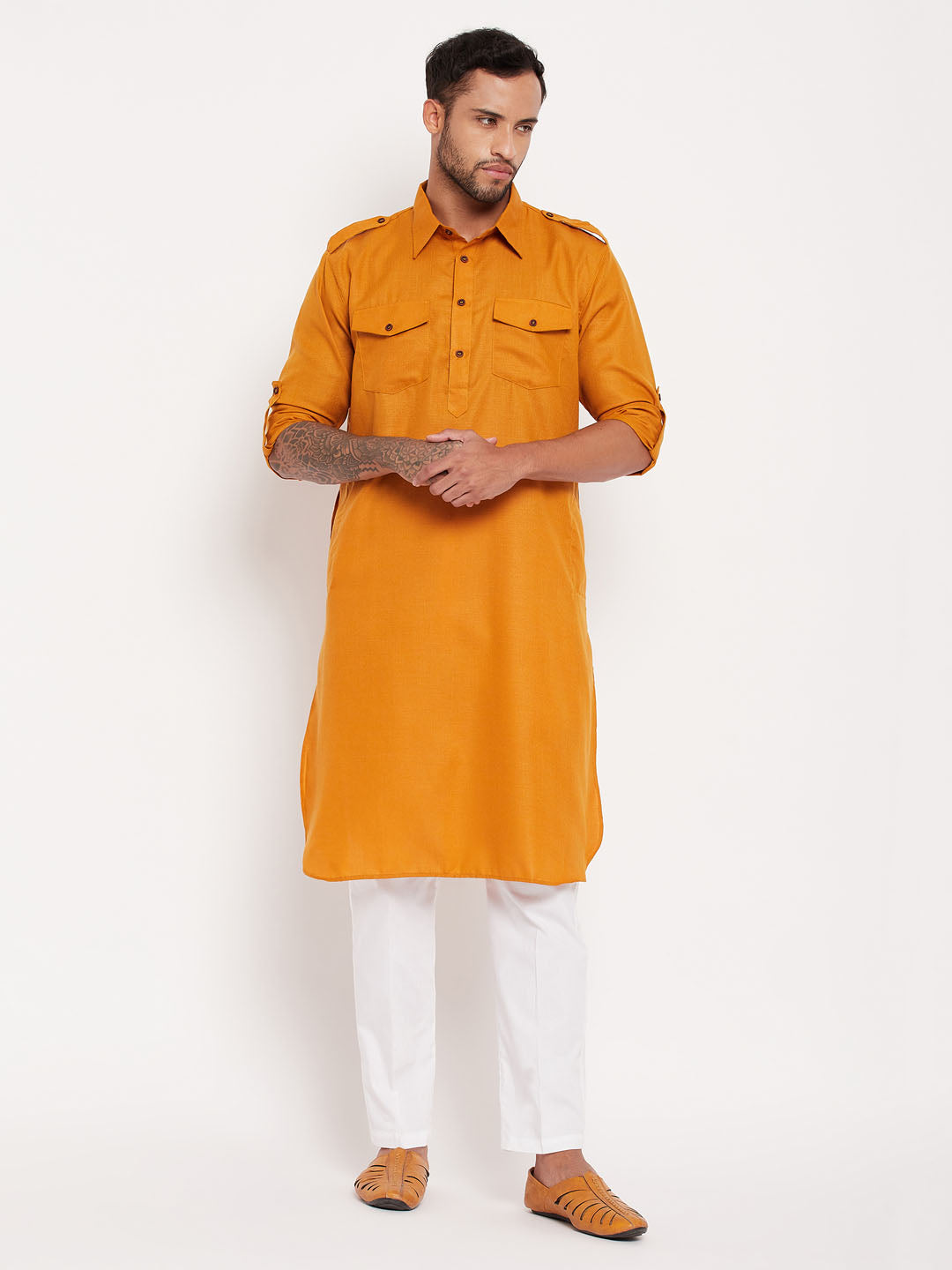vastramay mens rust pathani suit with white pant set