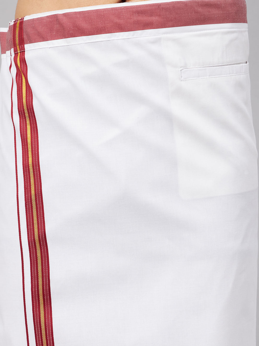 Vastramay Men's Gold And White Silk Blend Shirt And Mundu Set - PUSHMYCART