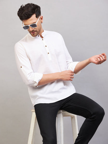 Vastramay Men's Cream Short Cotton Kurta