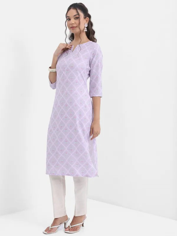 Vasthrlay Lavender Printed Straight Kurtas