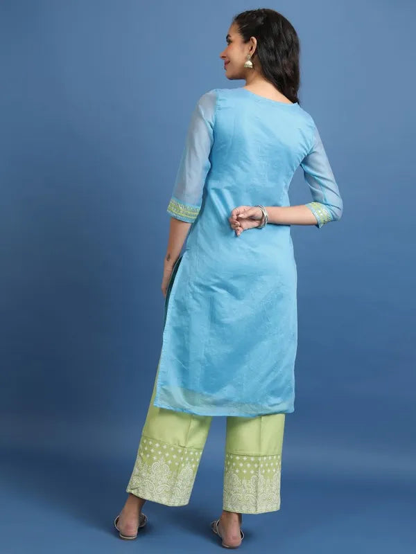 Vasthrlay Women Blue Printed Straight Kurtas
