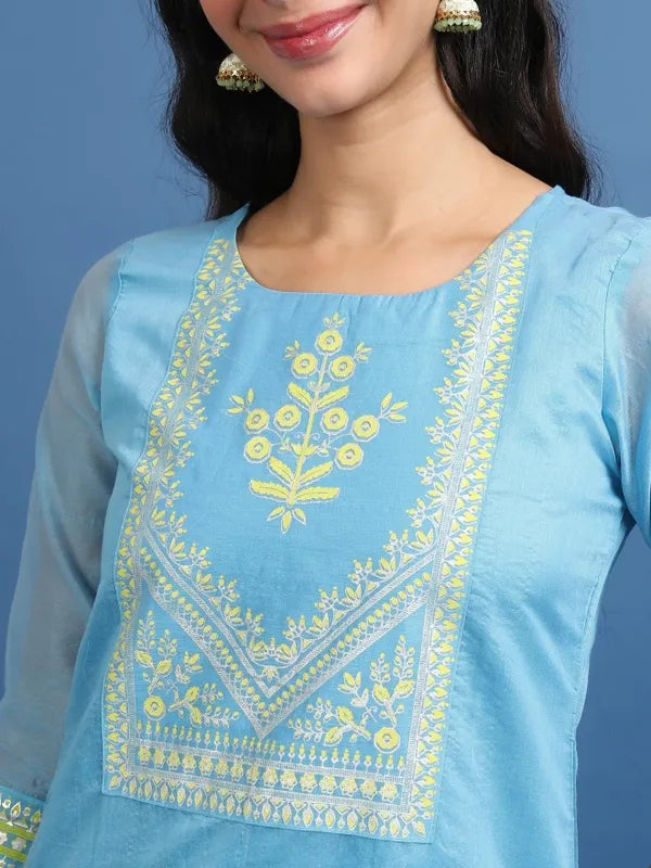 Vasthrlay Women Blue Printed Straight Kurtas