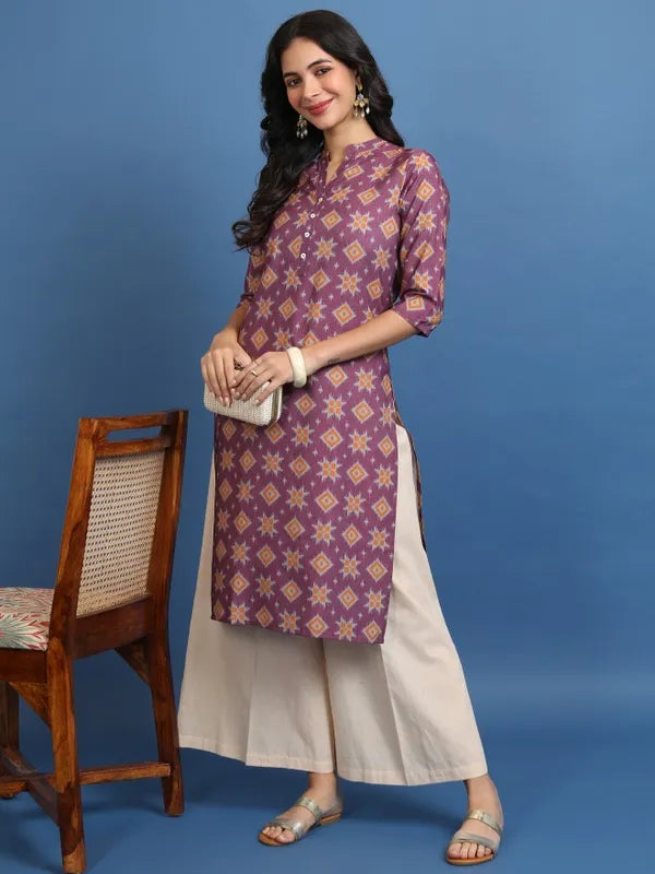 Vasthrlay Burgundy Printed Straight Kurtas