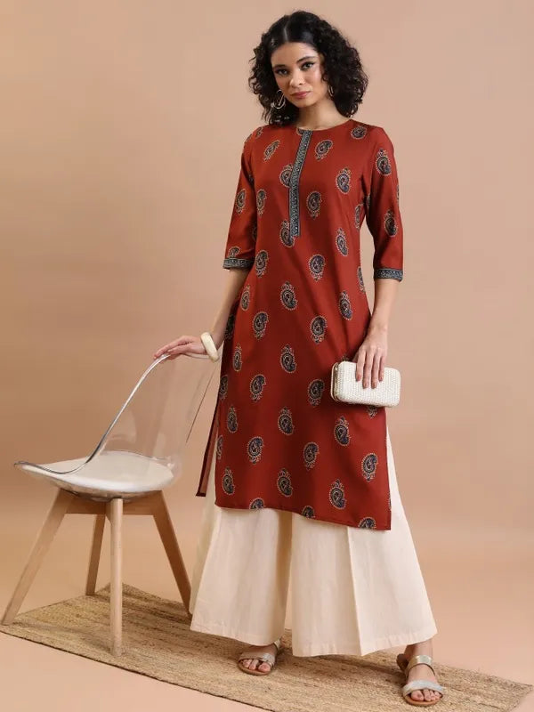 Vasthrlay Women Terracotta Printed Straight Kurtas