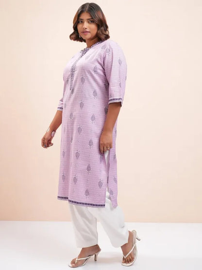 Vasthrlay Mauve Printed Straight Kurta