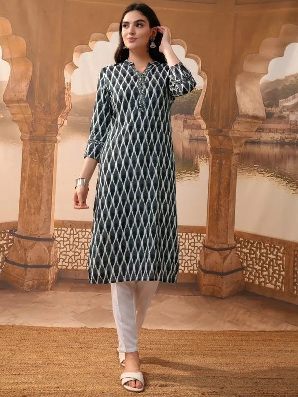 Vasthrlay Women Grey Printed Straight Kurta