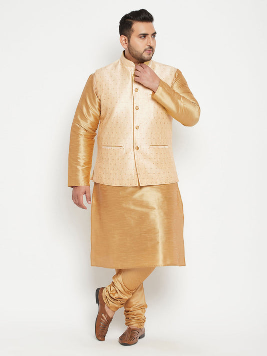 copy of mens plus size rose gold and blue silk blend jacket kurta pyjama set