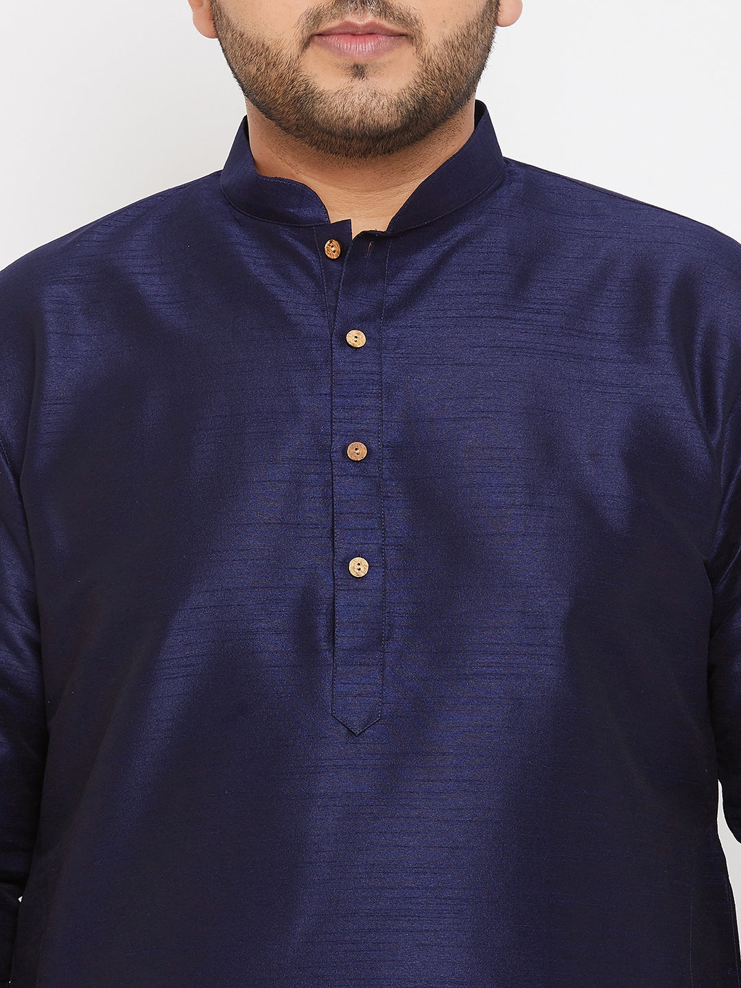 Vastramay Men's Plus Size Navy Blue Silk Blend Kurta - PUSHMYCART