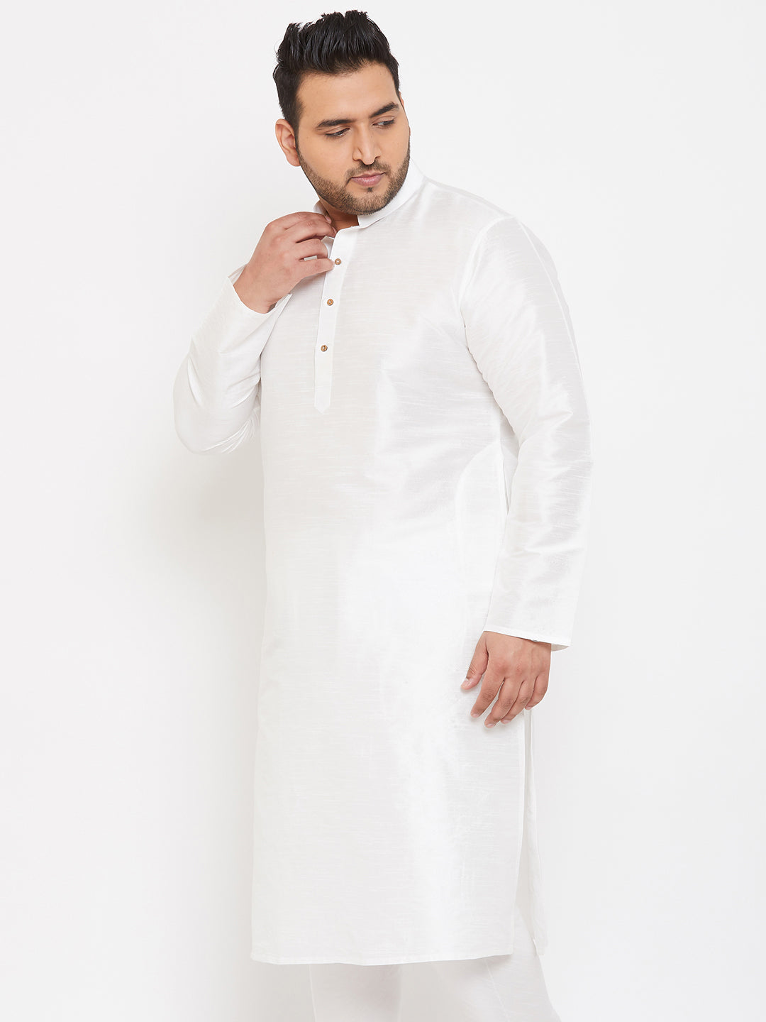 Vastramay Men's Plus Size White Silk Blend Kurta - PUSHMYCART