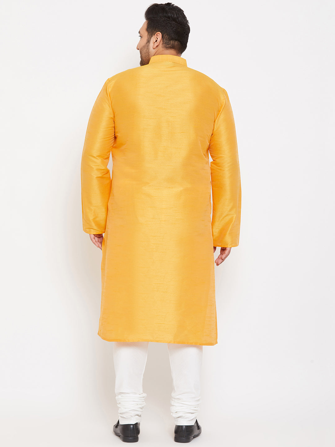 vastramay mens plus size yellow silk blend kurta pyjama set