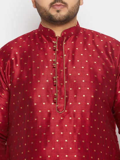 vastramay mens plus size maroon cotton silk blend kurta and rose gold cawl pant set