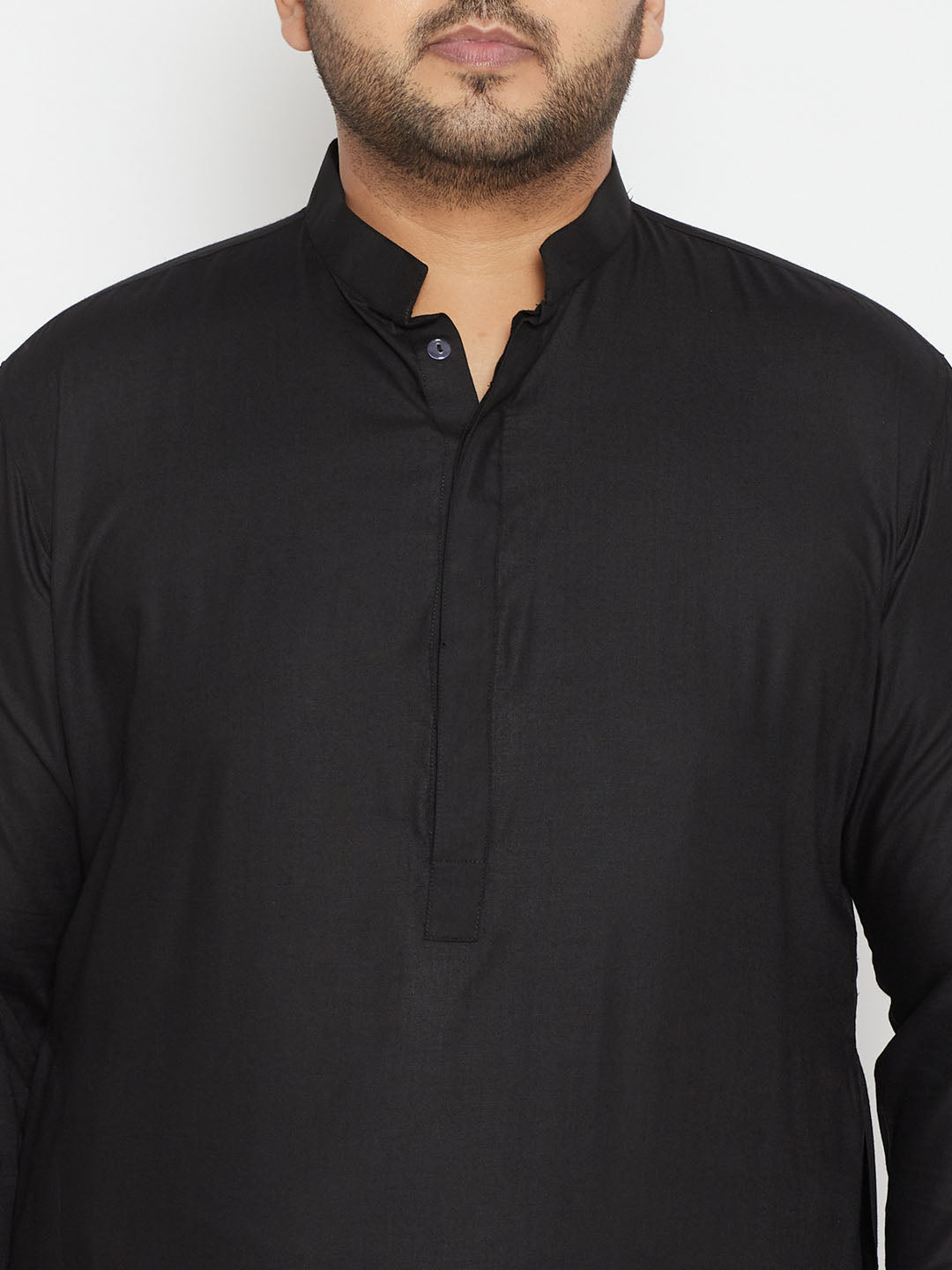 Vastramay Mens Plus Size Black Cotton Blend Pathani Set