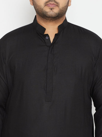 Vastramay Mens Plus Size Black Cotton Blend Pathani Set