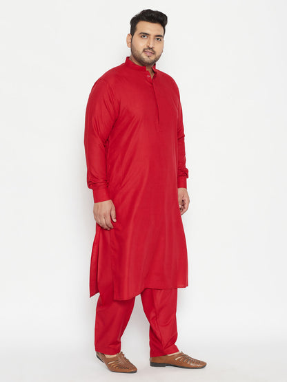 Vastramay Mens Plus Size Maroon Cotton Blend Pathani Set