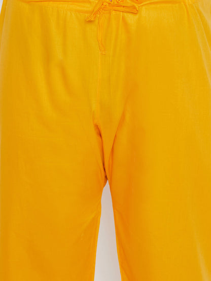 Vastramay Mens Plus Size Yellow Cotton Blend Pathani Set