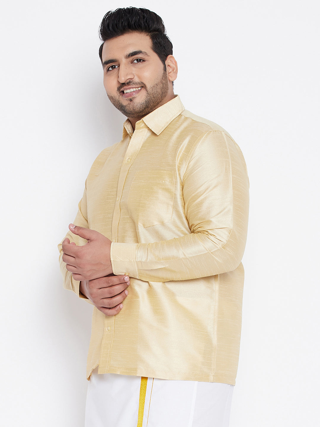 Vastramay Mens Plus Size Golden Silk Blend Ethnic Shirt