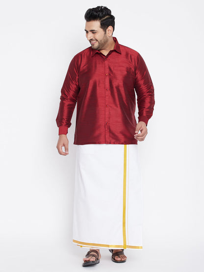 copy of mens plus size pink and white silk blend shirt and mundu set