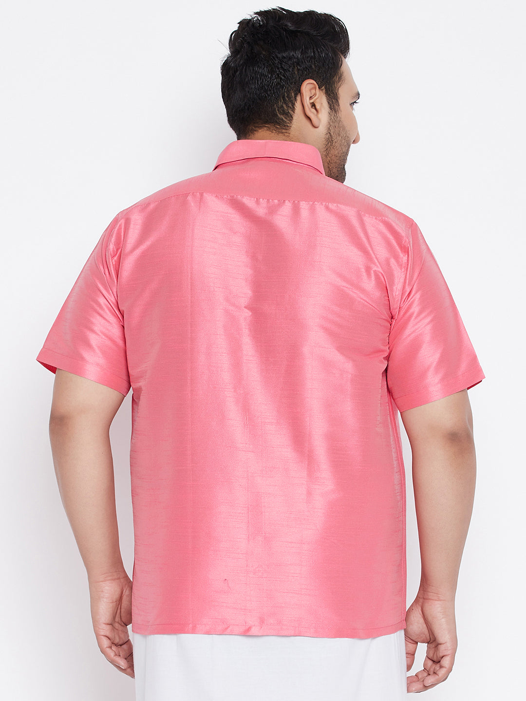 Vastramay Mens Plus Size Pink Silk Blend Ethnic Shirt