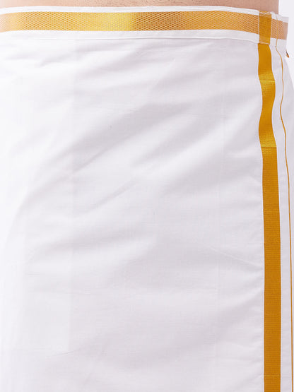 copy of mens plus size yellow and white silk blend shirt and mundu set