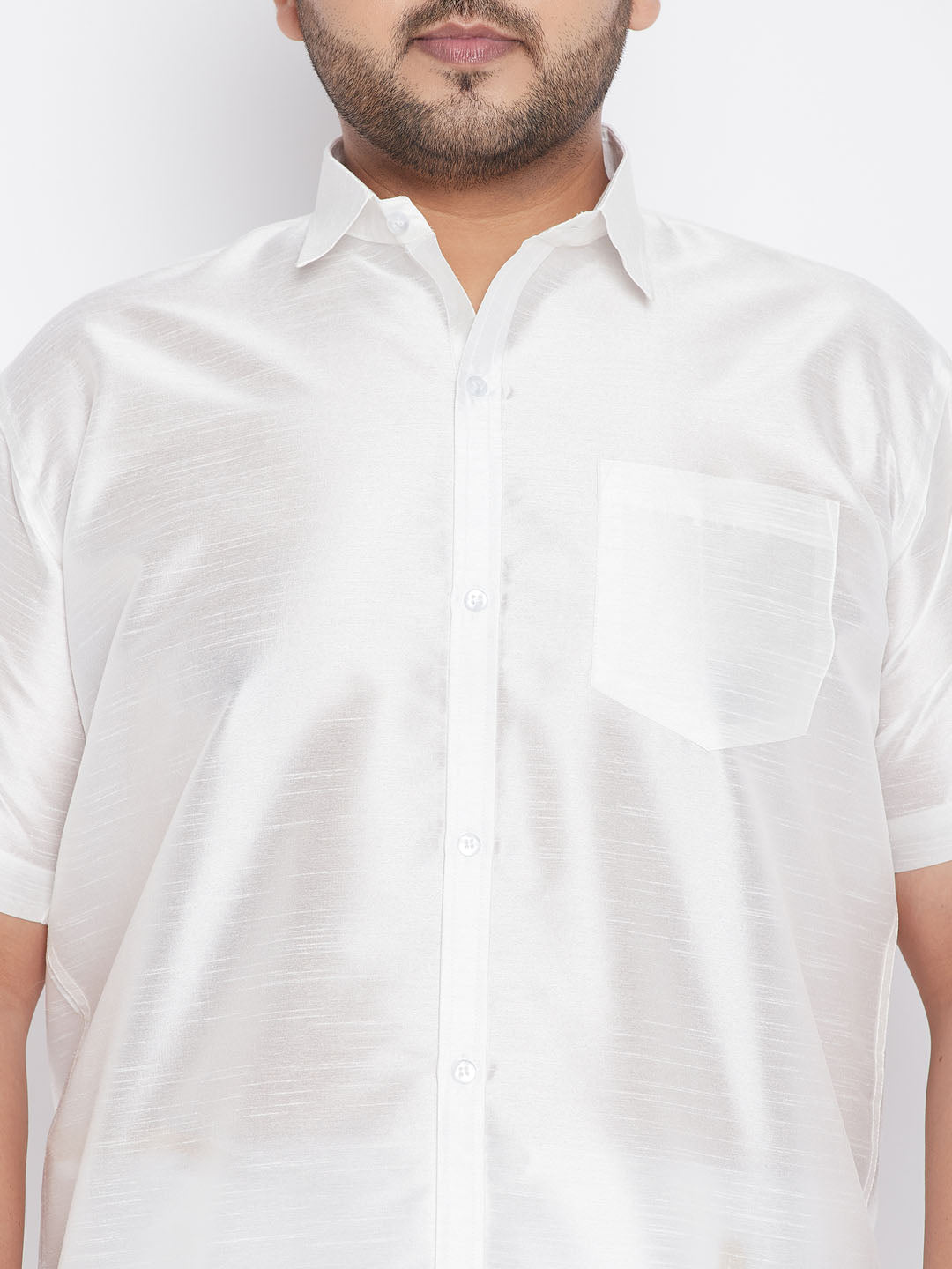 copy of mens plus size gold and white silk blend shirt and mundu set