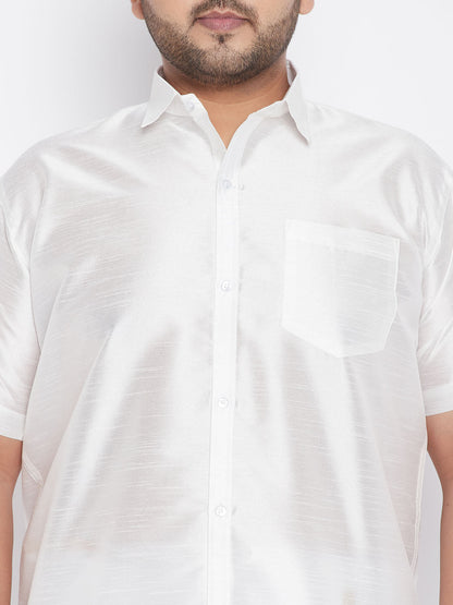 copy of mens plus size gold and white silk blend shirt and mundu set